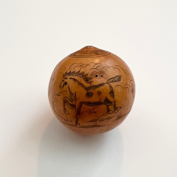 Antique lanzou carved etched gourd Chinese Zodiac year of horse folk art - Picture 4 of 12